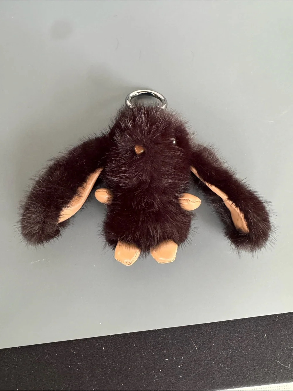 NIP Black Fluffy Bunny Keychain Bag Charm Faux Fur Lop Ear